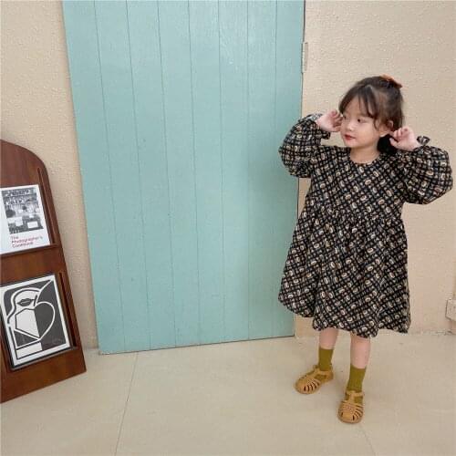 2021 Korea style girls floral dress fashion cotton autumn girls dresses kids clothes 2-7 years