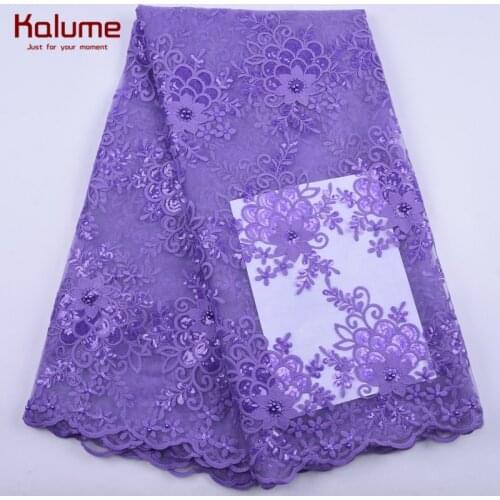 Kalume Sequins African Lace Fabric 2020 High Quality French Mesh Milk Silk Lace Fabric With Beads For Nigerian Party Dress 2159