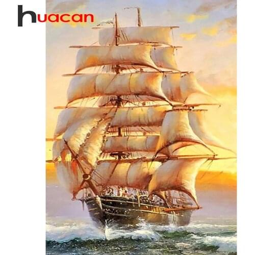 Huacan 5d DIY Diamond Embroidery Mosaic Sailboat Sunset Diamond Painting Full Square/Round Sea Landscape Puzzle Gift