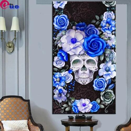 Diamond Embroidery Skull with Blue rose Flower Picture Of Diamond Painting Full drill Mosaic Cross Stitch Large Size Wall Art