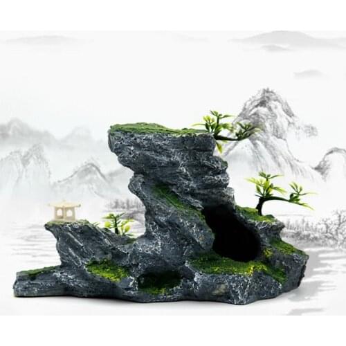 Resin Rockery Aquarium Decoration Accessories Artificial Mountain Hill View Rock W3JE