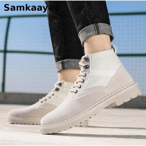 Size 39-44 Men Boots Spring Autumn Male Martin Botas Ankle Booties Motorcycle Shoes Lace-Up Thick Bottom Desert Zapatillas y38