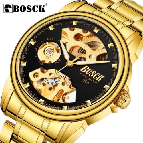 Automatic Mechanical Watch Korean Casual Business Mens Watches Waterproof Gift Fashion Skeleton Gold Watch Relogio Masculino