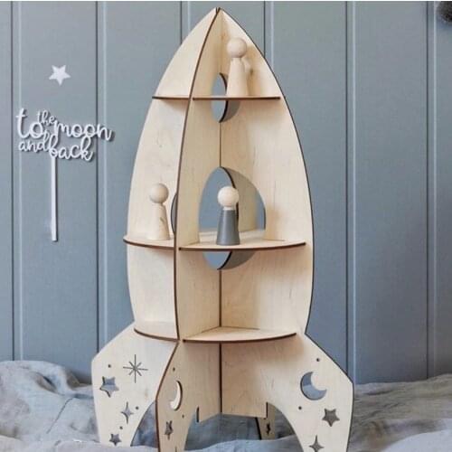 Wooden Toy Three-dimensional Assembling Rocket Model Childrens Room Decoration Shelf Home Decoration