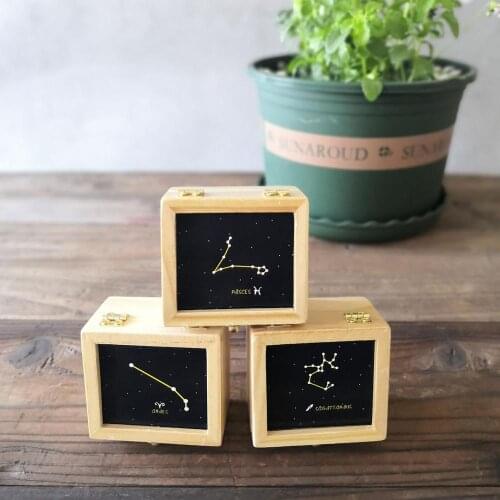 Twelve Constellation Music Box Wooden Crafts Vintage Retro Birthday Gift Home Decoration Accessories Christmas New Year Gift