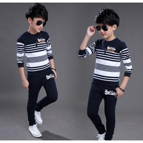 Childrens Clothing 2021 Autumn New Cotton Korean Fashion Casual Childrens Two-piece Children Boy Striped Suit
