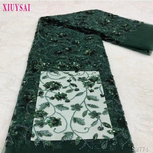 French Lace Fabric With Beads Sequins High Quality Tulle Lace Fabric Luxury Embroidery Nigeria Lace Fabric For Wedding Dress