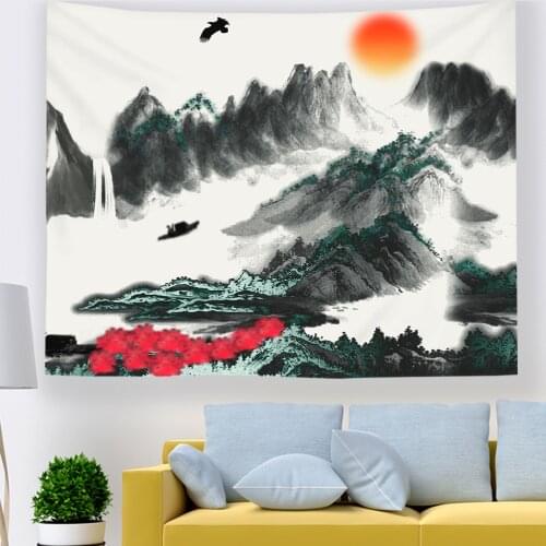 Hawkalice Print Artwork Wall Tapestry Art Poster Sun And Mountain Tapestry Hanging For Livingroom Bedroom Office Decor Hippie