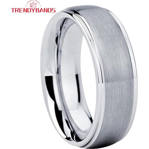 8MM Classic Jewelry Tungsten Carbide Engagement Rings For Men Women Wedding Band Stepped Edges Brushed Finish Comfort Fit