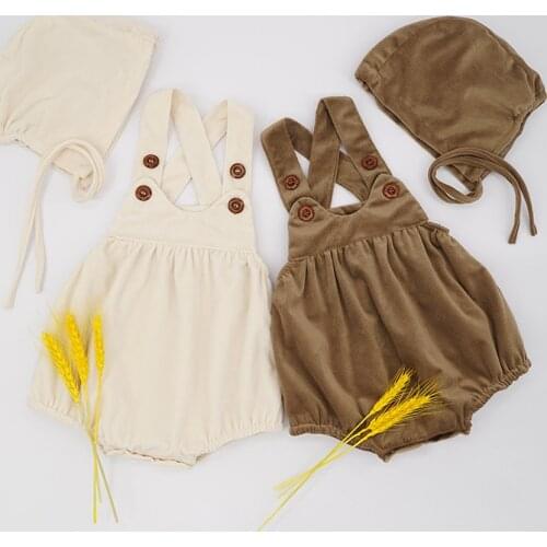 Autumn New Baby Clothes Corduroy Romper +Hat 2pcs Infant Boy Girls Rompers Sleeveless Baby Suit Boys Overalls Outerwear