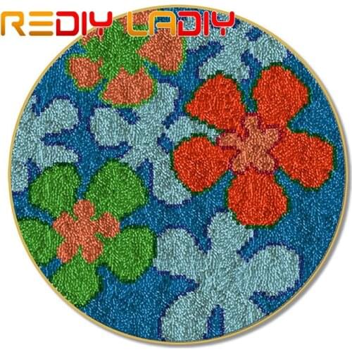 Latch Hook Rug Colorful Flowers Crocheting Carpet Rug Acrylic Yarn Printed Canvas Cushion Mat Crochet Tapestry Latched Hook Kits