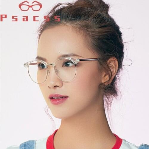 Psacss Round Transparent Glasses Clear Len Women Men Spectacle Myopia Eyeglasses Frame Luxury Brand Designer Nerd Optical Frame