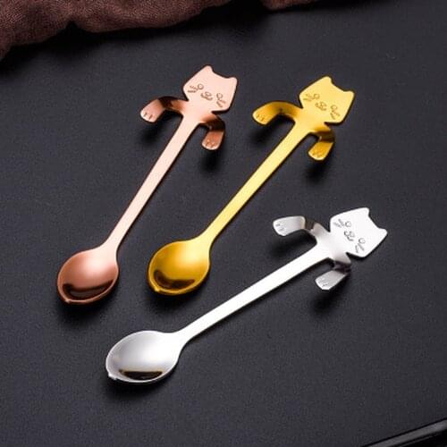 Stainless Steel Mini Cat Kitten Spoons for Coffee Tea Dessert Drink Mixing Milkshake Spoon Tableware Set Kitchen Supplies