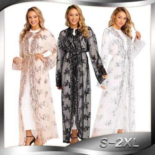 Donsignet Muslim Dress Muslim Fashion Middle East Eid Duabi Abaya Turkey Robe Cardigan Luxury Sequin Embroidery Lace Kimono