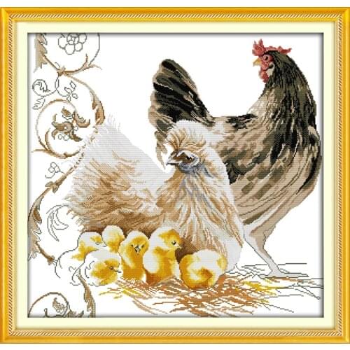 Joy Sunday Chicken family cross stitch kit pattern printed 14ct 11ct count print canvas stitching embroidery handmade needlework
