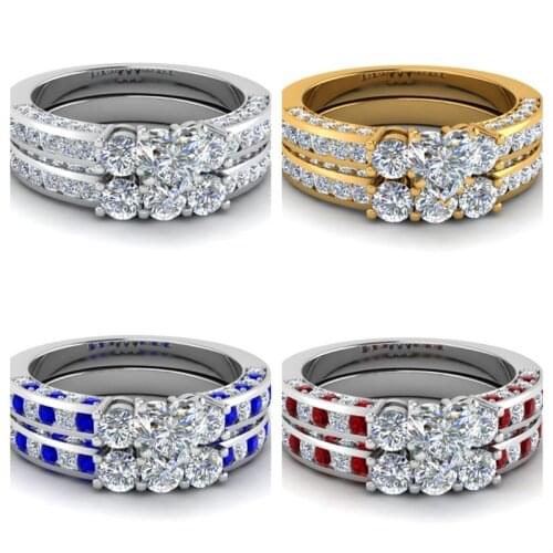 2 Pcs/Set Luxury 4 Colors Heart Love Crystal Zirconium Rhinestone Female Ring Set for Women Party Wedding Jewelry Accessories