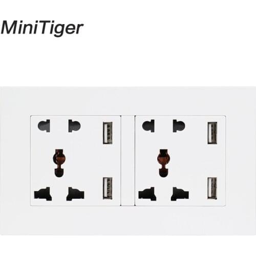 Minitiger Wall Socket Dual Universal 5 Hole Power Outlet With 4 USB Smart Induction Charger Port for Mobile PC Panel