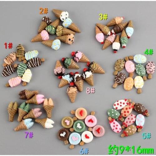 Newest Flatback Kawaii Resin Cabochon Ice Cream Food Shape Clay Beads Charms Decoration Coolorful Embellishments Scrapbooking