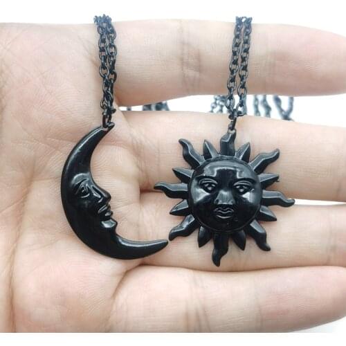 New Black Color Sun and Moon Necklaces Chain Pair of Celestial Best Friends Gift for Friend Long Necklaces Pendants Men Women