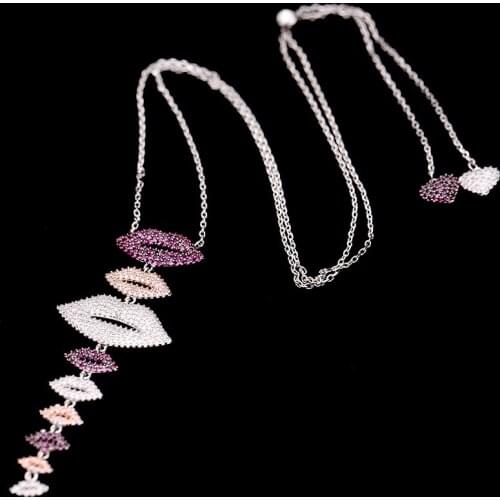 SWOUR New Fashion Jewelry Colorful Crystal Zirconia Red Lip Heart Design Adjustable Necklace Pendant For Women Top Quality S579