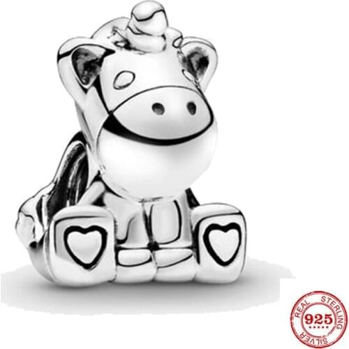 New 925 Sterling Silver Bead Bruno the Unicorn Charm DIY fine beads Fit Original Pandora Charms Bracelet Jewelry 2021