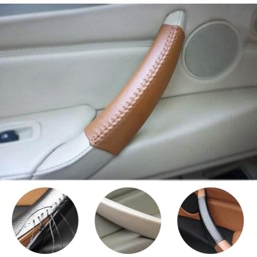 Cow Leather Hand Sewing Door Handle Cover Decoration Trim For BMW X5 E70 X6 E71 2007 2008 2009 2010 2011 2012 2013