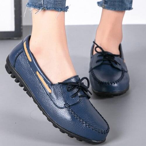 Fall 2021 New Womens Shoes Single Shoes Peas Shoes Flat Shoes Lace Up Mother Shoes Flat Heel Casual Womens Shoes