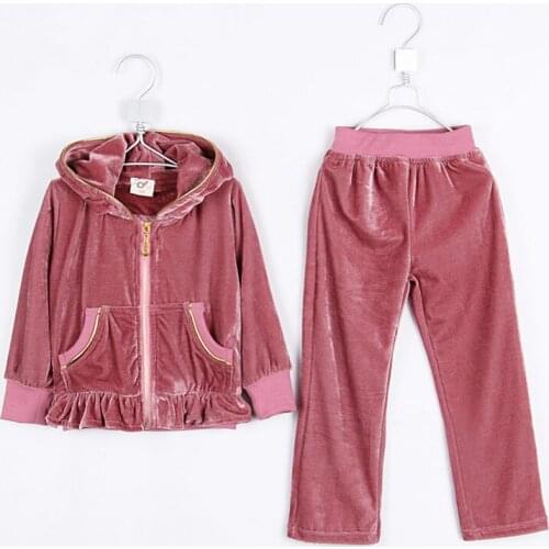 Autumn Laciness Girls Clothing Child Velvet Outerwear Long Trousers Set 0826
