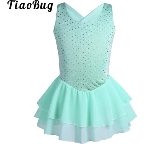 TiaoBug Kids Sleeveless Cutout Ruffled Skating Dress Ballet Tutu Dress Girls Gymnastics Leotard Dress for Ballerina Dance Sports