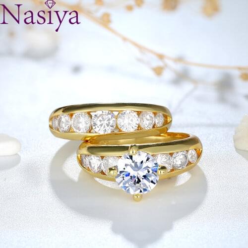 Luxury Gold Set Ring 925 Sterling Silver Fashion Jewelry Wedding Engagement Rings Main Stone Round Women 8MM Zircon Ring Gift