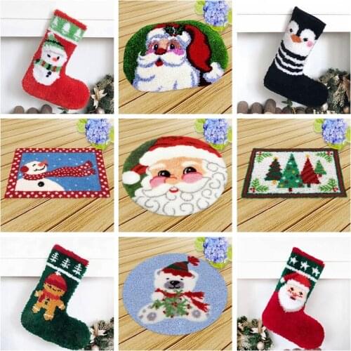 Christmas Gift Hook Rug Kit Needlework Sets Unfinished Crocheting Yarn Mat Latch Hook Rug Kits Carpet Set Christmas Decoration