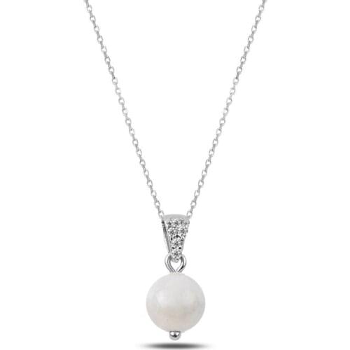 Silverlina Silver Pearlescent Ball Necklace