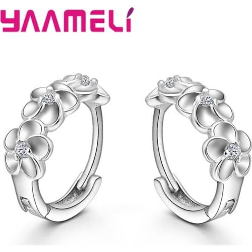 Top Quality Shiny Classic Jewelry Flower 925 Sterling Silver Austrian Crystal Earring For Women Girl Christmas Gift