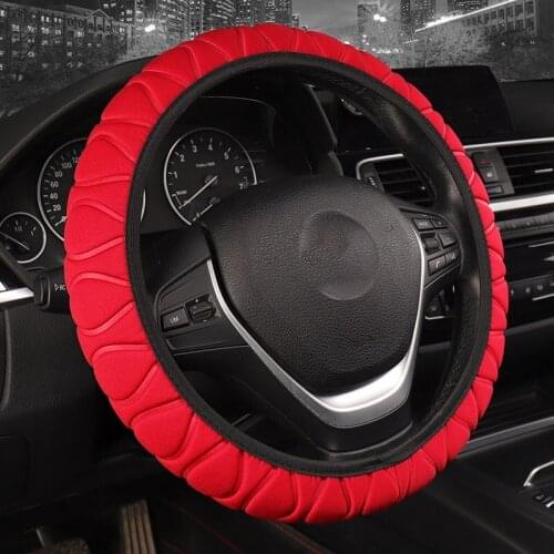 Simple Style Ice Silk Car Steering Wheel Covers Soft Breathable Anti Slip Suitable for 37-38cm Red Car Accessories