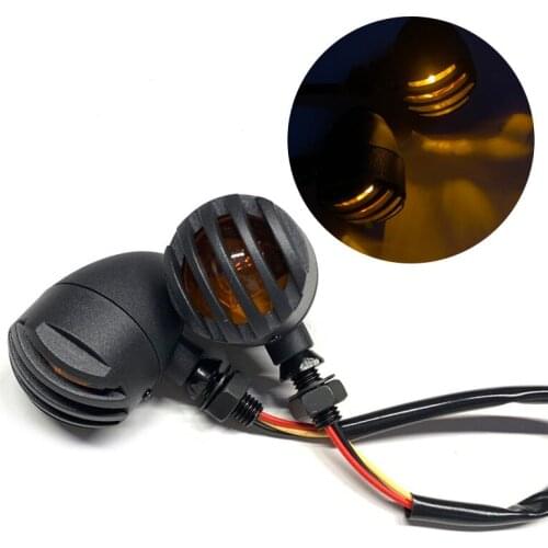 Retro Bullet Black Grid Motorcycle Turn Signal Light halogen Brake Light Metal Shell Blinkers Flashers for Harley Honda Yamaha