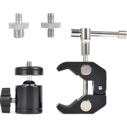 Super Clamp Mount Articulated Ball Head 1/4inch-20 Thread Hole Head and 1/4inch to 5/8inch Convertion Screw