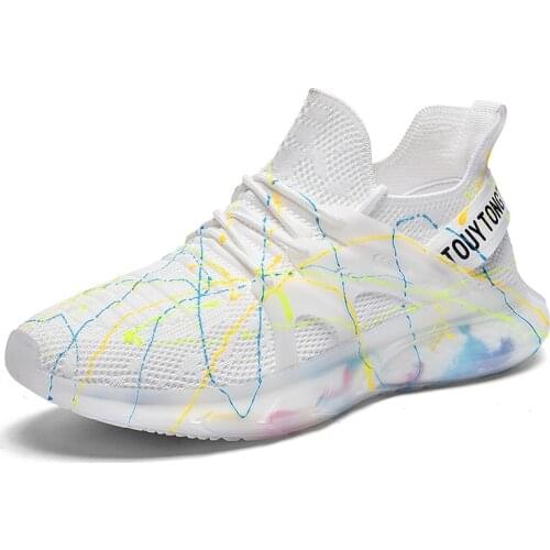 Outdoor Fashion Men Shoes White Lighted Lace-Up Male Flats Mesh Comfortable Non-Slip Mens Sneakers Large Size Tenis De Hombre