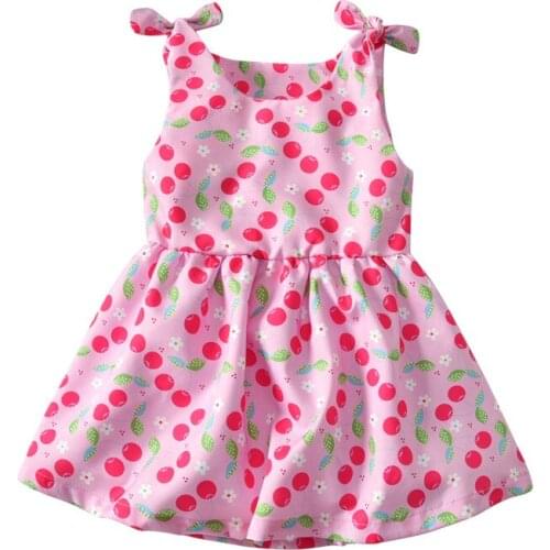 DFXD High Quality Toddler Girls Clothes 2018 Summer New Fashion Little Baby Pink Cherry Print Vest Princess Dress For 1-5Years
