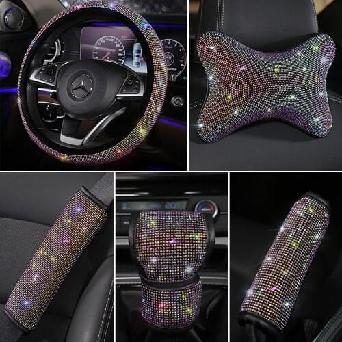 Colorful Shinning Rhinestones Crystal Bling Bling Car Armrest Cover Hand brake cover Gear Shift Cover Seat Belt Cover Accessory