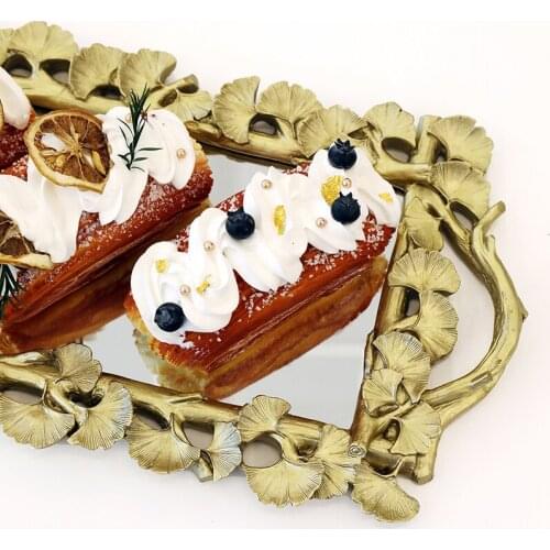Flower Edge Mirror Tray for Fondant Candy Cupcake Cake Display Home Entrance Table Storage Plates Ginkgo Biloba Cake Plates Tool