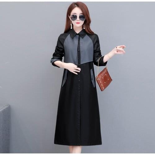 Women Black Faux Leather Jacket 2020 Oversize Turn-down Collar Single-breasted Warm Trench Coats Soft Large Size Long Outerwear