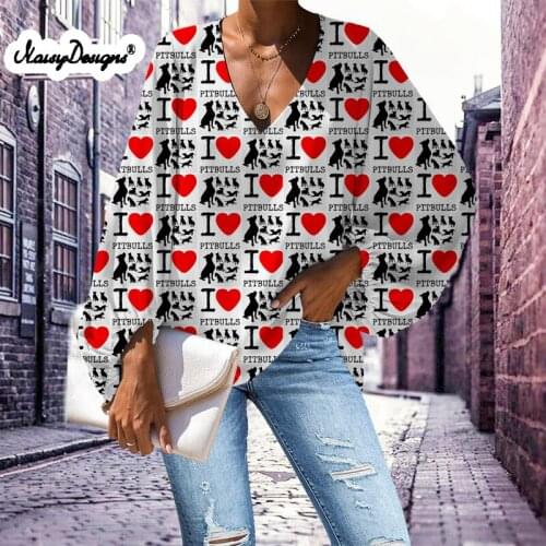 Noisydesigns Womens Blouse Trend 2021 Love Bull Terriers And Flowers Prints Fashion Lady Vintage Shirt Large Size 4XL Dropship
