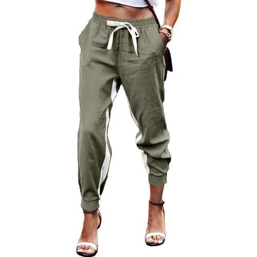 Women Casual Side Stripe Pockets Drawstring Ankle Tied Pants Sweatpants Trousers