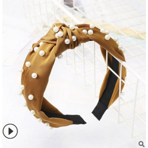 Womens Head Hoop Knotted Pearl Decoration Not Tight High Elasticity Cute Face Washing Headband