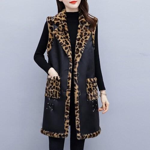 High Street Leopard Print Jacket For Women Large Size Fall Winter Hot Style Temperament Mid-Length Thickened Waistcoat Tops M709