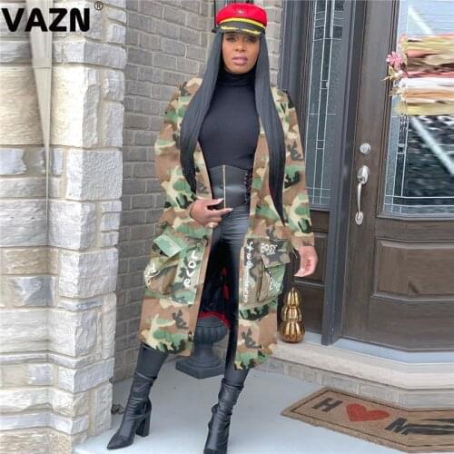 VAZN 2020 autumn camouflage fashion mujer military high street casual women long sleeve casual long coat
