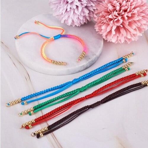 PandaHall 10pcs Nylon Cord Braided Bracelet Making with Brass Beads Golden Mixed Color