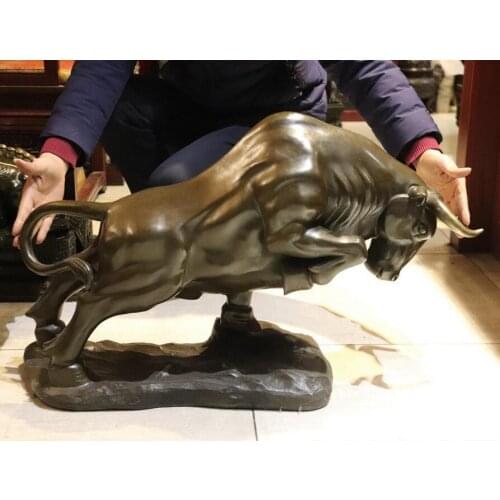 24" Chinese Feng Shui Copper Bronze Ox Oxen Cow Cattle Bull Bovine Animal Art Statue