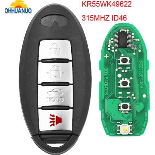 3+1 buttons New Smart Remote Key Fob 4 Button 315MHZ with ID46 for Infiniti FX50 QX70 FX35 FX37 KR55WK49622 with insert key