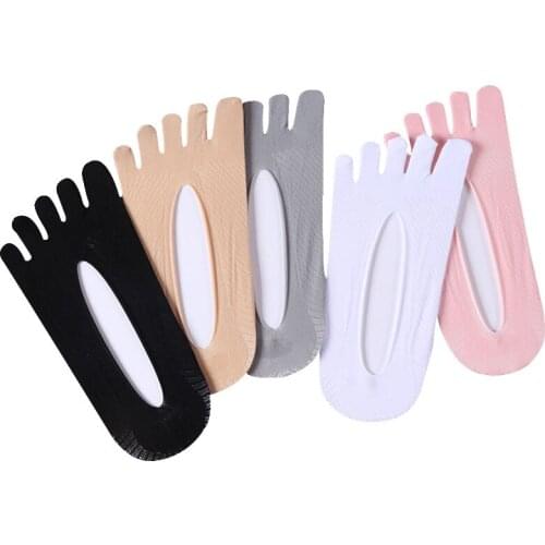 5 Pairs Summer Thin Women Toe Socks Solid Color Silicone Deodorant Ankle Five Finger Summer Dress Boat Socks Cool Girls Hosiery